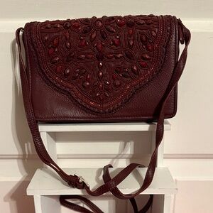 Brighton Burgundy Crossbody Bag with Embroidery